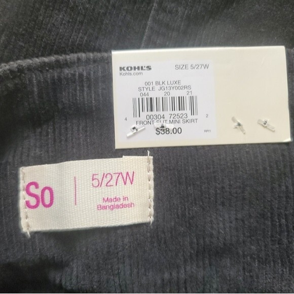 SO Black Corduroy Skirt High Waist Front Slit Juniors Size 5/27W - Picture 5 of 6